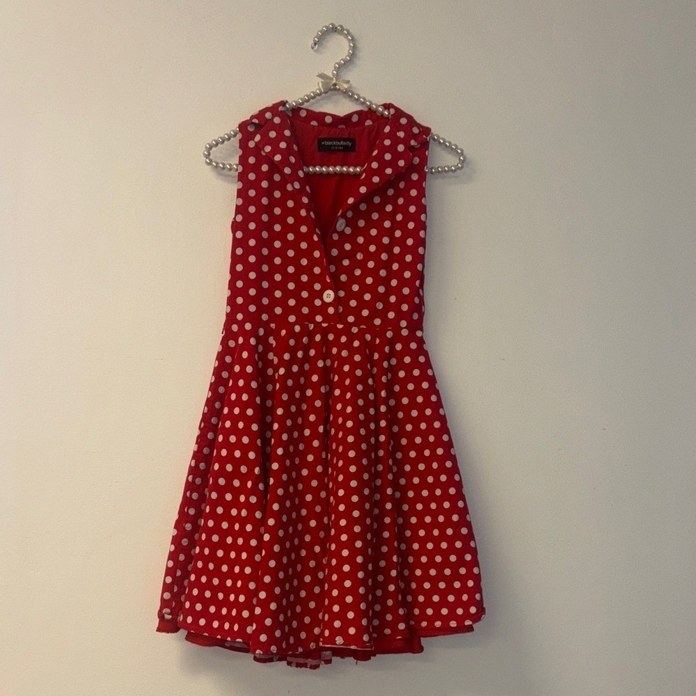 Blackbutterfly Girls Red Polka Dot Rockabilly Retro Swing Dress Size 11-12 YRS